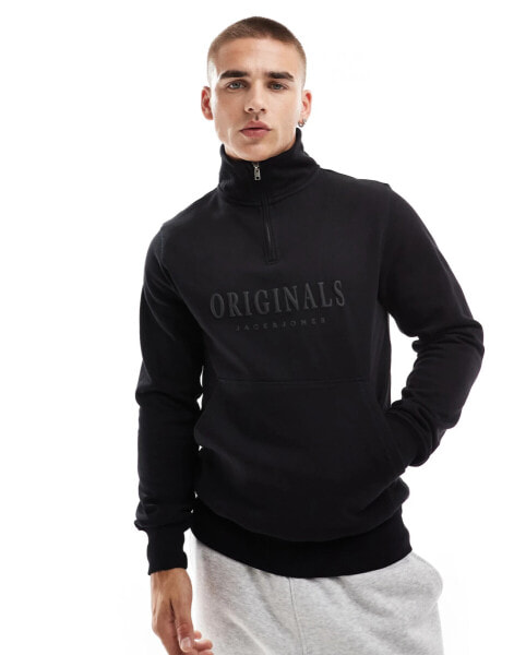 Jack & Jones half zip sweat with 3d print logo in black