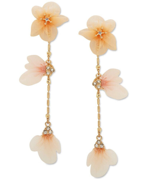 Gold-Tone Pavé & Ribbon Flower Linear Drop Earrings