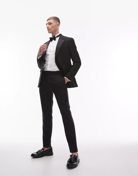 Topman skinny tux suit trousers in black