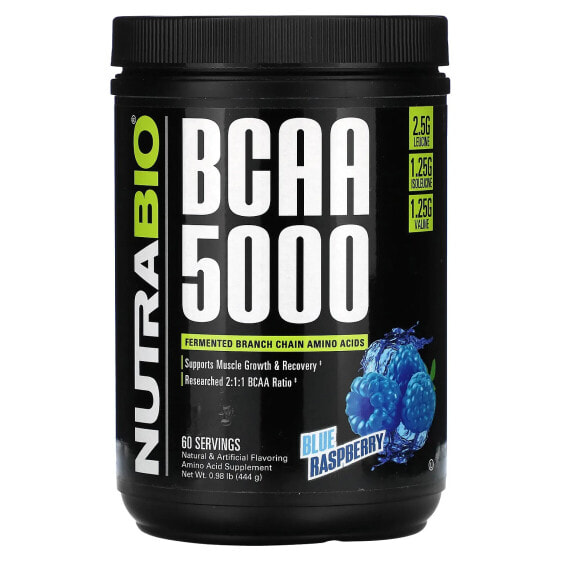 NutraBio, BCAA 5000, голубая малина, 444 г (0,98 фунта)