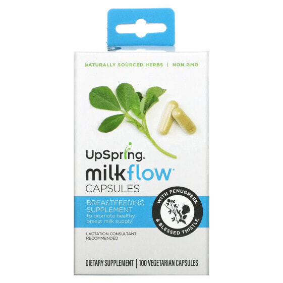 UpSpring, Milkflow, пажитник и кникус благословенный, 100 растительных капсул