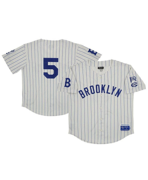 Men's #5 Cream Distressed Brooklyn Royal Giants Mesh Button-Down Replica Jersey