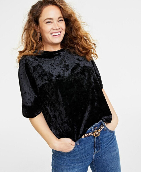 Women's Short-Sleeve Relaxed Velvet T-Shirt, Created for Macy's