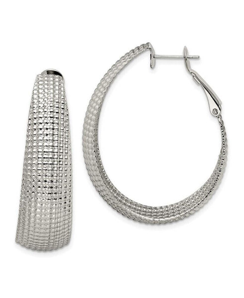 Stainless Steel Polished and Textured Oval Hoop Earrings