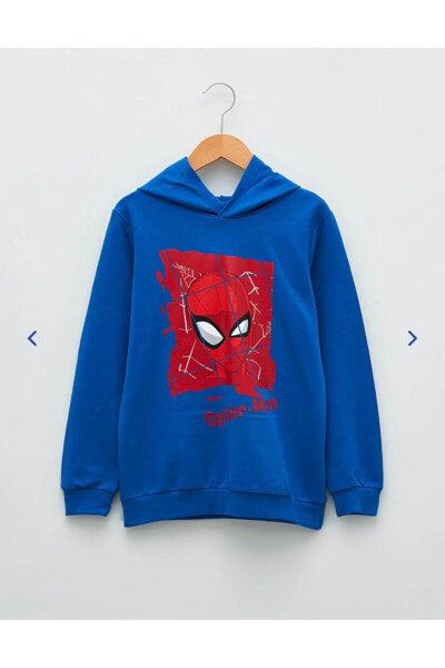 Kapüşonlu Spiderman Baskılı Uzun Kollu Erkek Çocuk Sweatshirt