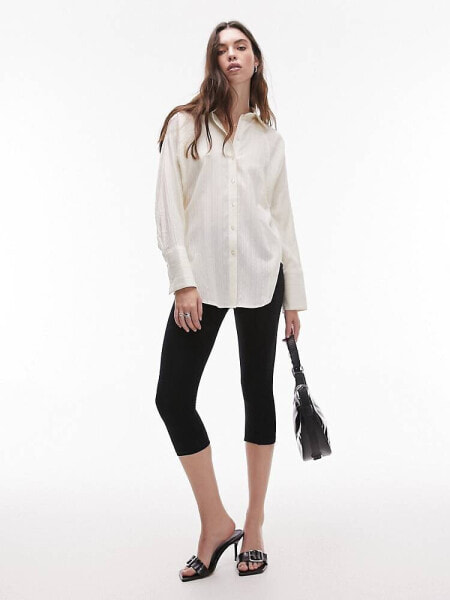 Topshop textured panel shirt in ivory