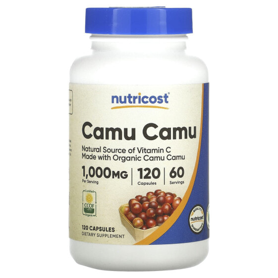 Витамин C Camu Camu, 1,000 мг, 120 капсул (500 мг на капсулу) от Nutricost.