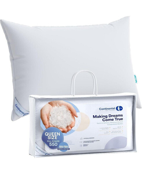 Luxury Down Pillows Queen Size Pack of 1 - 50% Down, 50% Feather