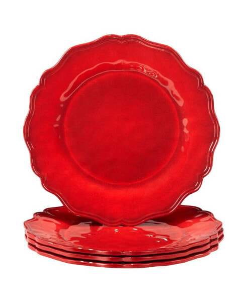 Red Crackle Dinner Plates, Set of 4