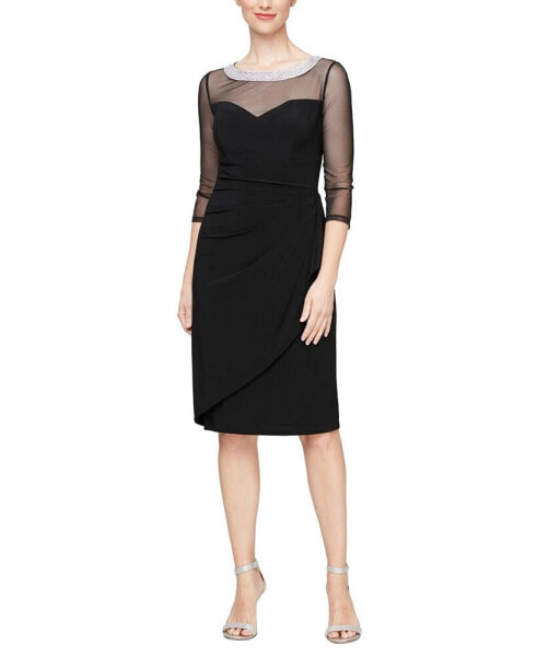 Women's Embellished Illusion-Yoke Sheath Dress