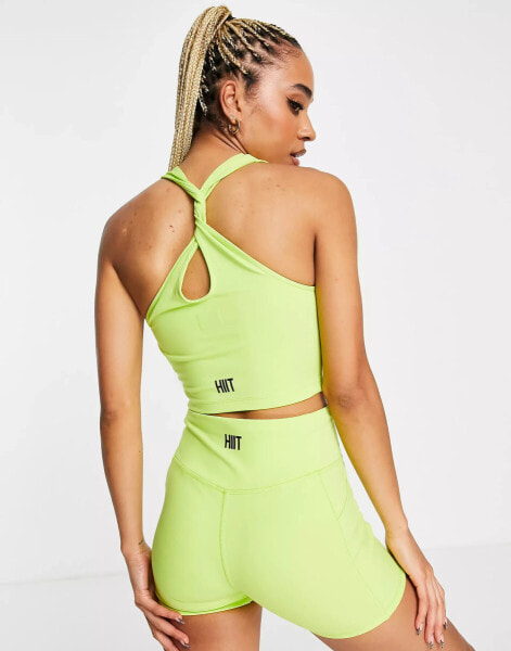 HIIT crop vest with twist back in lime