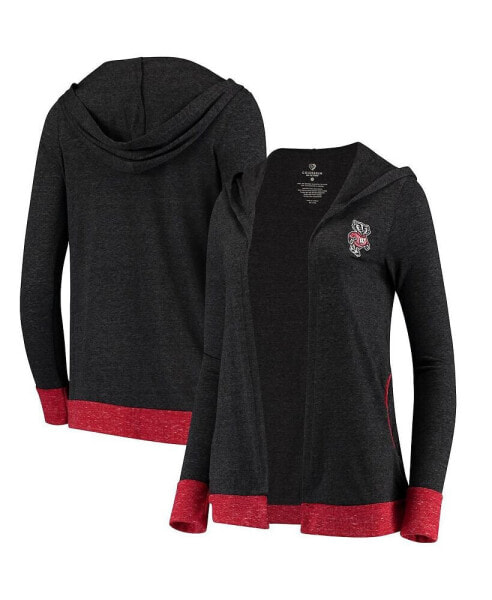 Women's Charcoal Wisconsin Badgers Steeplechase Open Hooded Tri-Blend Cardigan