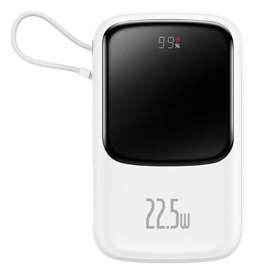 Внешний аккумулятор Baseus Qpow 10000mAh с встроенным кабелем USB Typu C 22.5W Quick Charge, белый