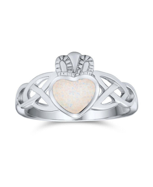 BFF Celtic Irish Friendship Couples Promise Created Opal Claddagh Ring For Women Girlfriend Teens .925 Sterling Silver October Birthstone