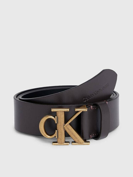Calvin Klein Jeans Leather Logo Belt in Bitter Brown