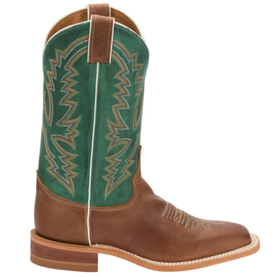 Justin Boots Kenedy Embroidery Calf Square Toe Cowboy Womens Brown, Green Casua