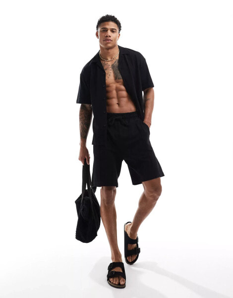 Jack & Jones pique short co-ord in black