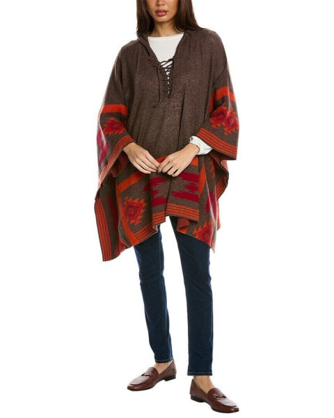 Hannah Rose Southwest Jacquard Wool & Cashmere-Blend Poncho Women's Red O/S