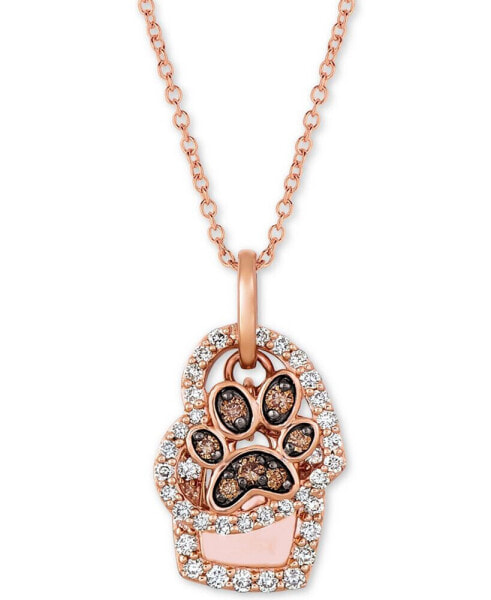 Le Vian nude™ & Chocolate® Diamond Paw Print & Heart 20" Pendant Necklace (7/8 ct. t.w.) in 14k Rose Gold