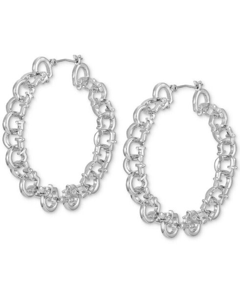 Silver-Tone Medium Alternating G Link Hoop Earrings, 1.87"