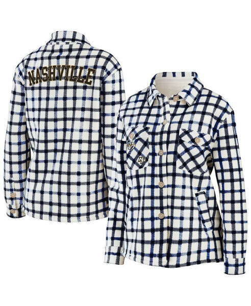 Women's Oatmeal Nashville Predators Plaid Button-Up Shirt Jacket