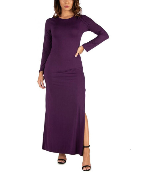 Women's Long Sleeve Side Slit Fitted Maxi Dress 24seven Comfort Apparel  Размер: S купить от 8652 рублей в интернет-магазине MALL