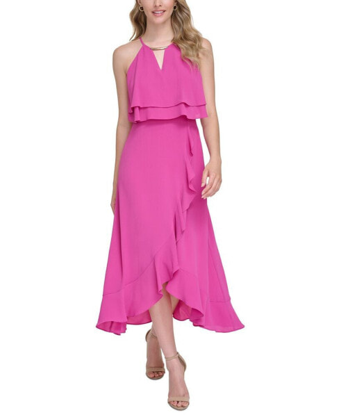 Women's Popover Chiffon Halter Maxi Dress