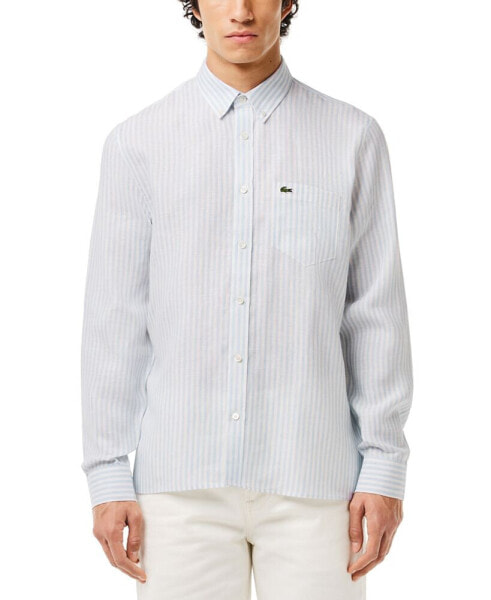 Men's Long Sleeve Striped Button-Down Linen Shirt