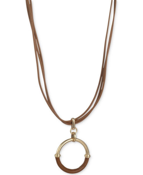 Leather-Wrapped Ring Multi-Cord Pendant Necklace, 16" + 3" extender