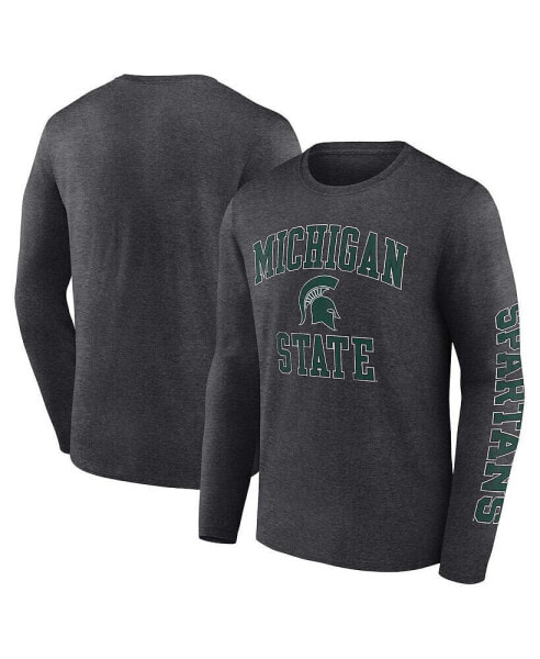 Men's Heather Charcoal Michigan State Spartans Distressed Arch Over Logo Long Sleeve T-shirt