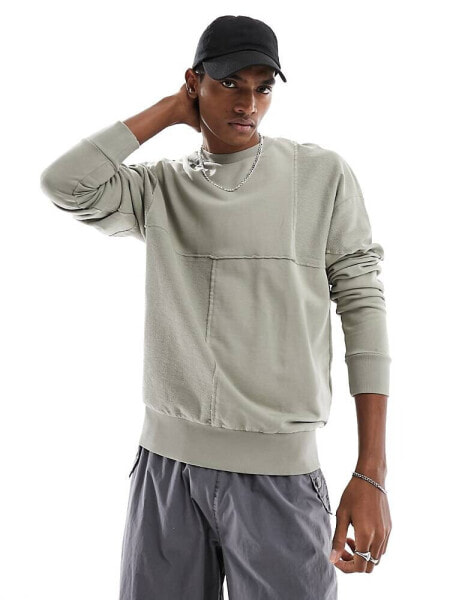 ADPT oversized washed sweatshirt with stitching detail in beige