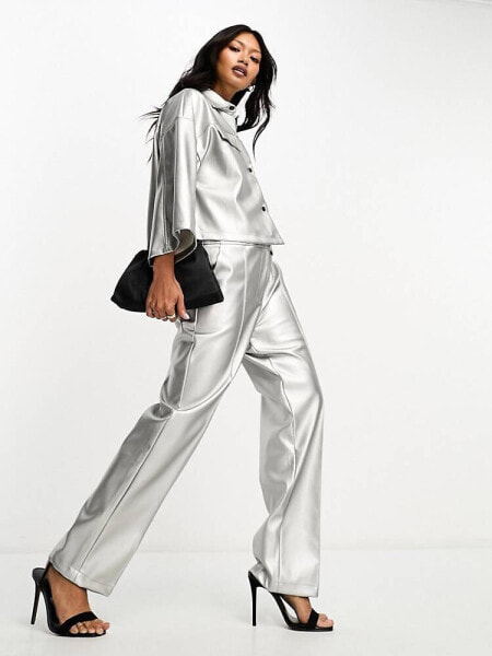 Closet London metallic trouser co-ord in silver