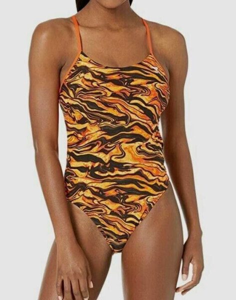 TYR Women's 238948 Black Orange Miramar Cutoutfit One-Piece Swimsuit Size 28