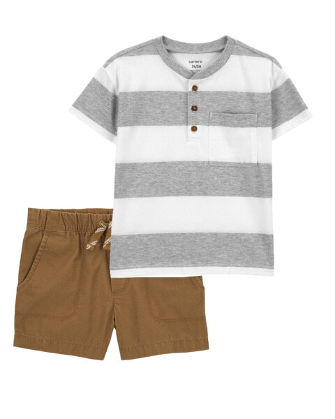 Toddler 2-Piece Striped Jersey Henley & Pull-On Shorts Set 5T