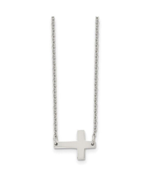 Chisel polished Sideways Cross on a 16 inch Cable Chain Necklace