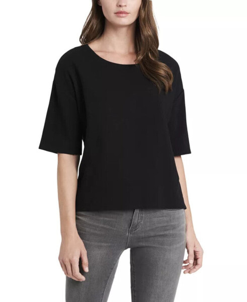 Vince Camuto Women's Black Elbow Sleeve French Terry Top Size Medium