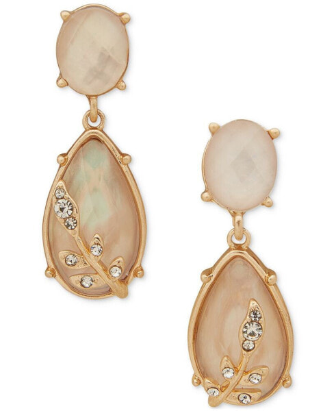 Gold-Tone Pavé Leaf Teardrop Stone Earrings