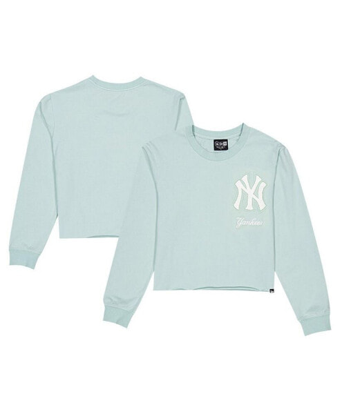 Women's Mint New York Yankees Breeze Logo Select Cropped Long Sleeve T-Shirt