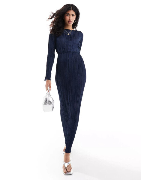 ASOS DESIGN high neck crinkle maxi dress in navy