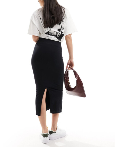 ASOS DESIGN seamless sculpting tubular midi skirt in black