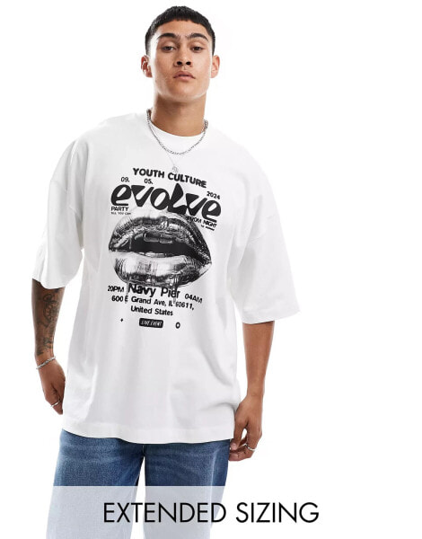 ASOS DESIGN extreme oversized t-shirt in white with lips text print