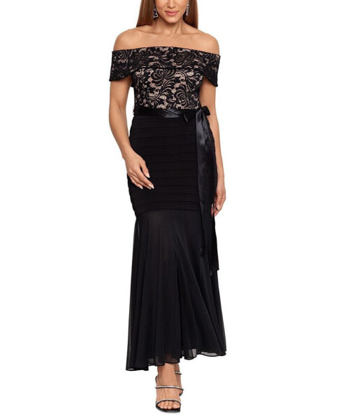 Petite Lace-Top Off-The-Shoulder Gown