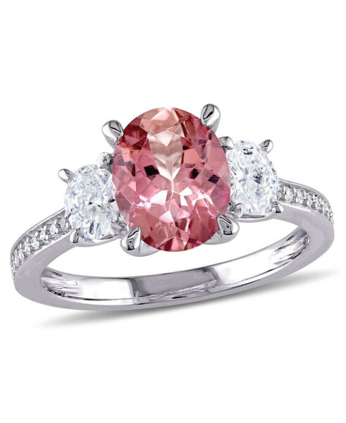 Pink Tourmaline (2 ct. t.w.) and Diamond (5/8 ct. t.w.) 3-Stone Ring in 14k White Gold