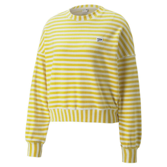 Puma Downtown Velour Striped Crewneck Sweatshirt Womens Yellow 53574665