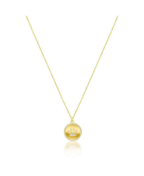 Yellow Gold Tone CZ Pawprint Coin Necklace