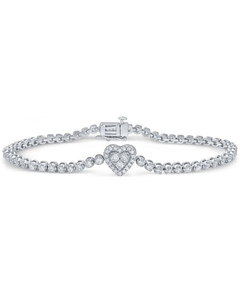 Diamond Heart Bracelet (2 ct. t.w.) in 10k White Gold