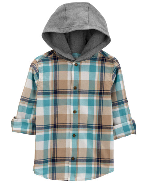 Kid Plaid Hooded Button-Front Shirt 12