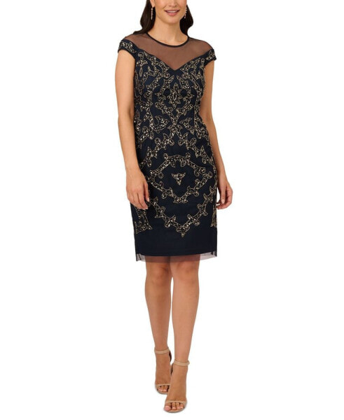 Women's Round-Neck Embellished Sheath Dress