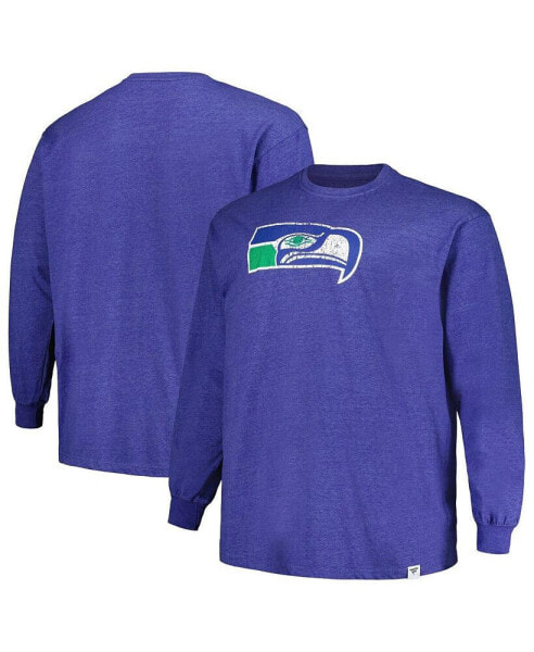 Men's Heather Royal Distressed Seattle Seahawks Big and Tall Throwback Long Sleeve T-shirt