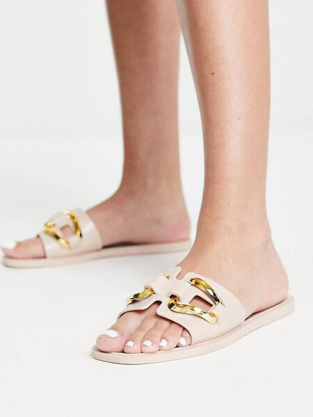 ASOS DESIGN Fleur chain jelly flat sandal in beige